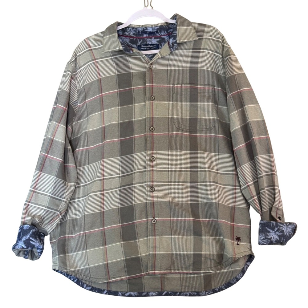 Tommy Bahama Canyon Beach Flannel Shirt Mens XL Plaid Long Sleeve Gray